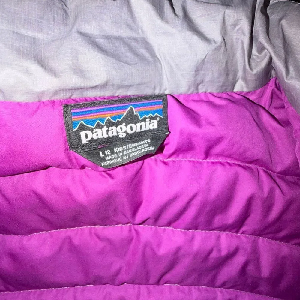 Patagonia Kids Girls Full Zip Puffer Jacket Coat purple Size L 12